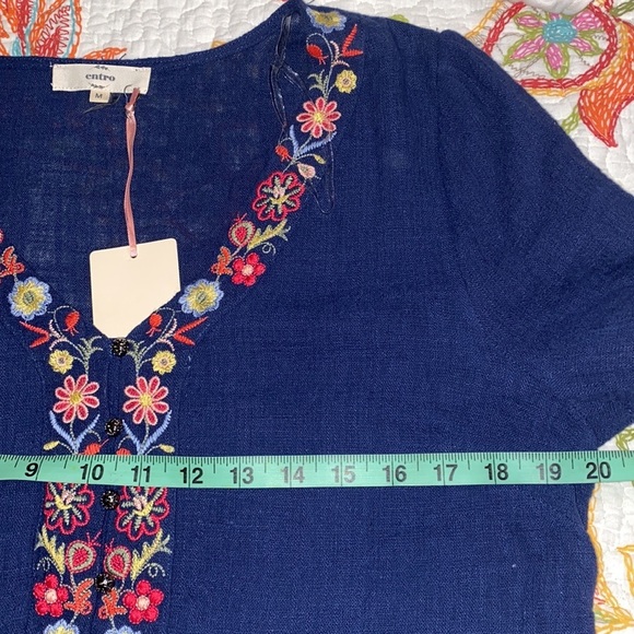 entro medium women’s shirt sleeve blue v neck floral embroidered baby doll dress - Picture 6 of 15